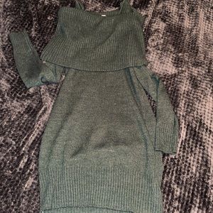 Green Cow Neck / Off the Shoulder Knit Sweater Winter Dress